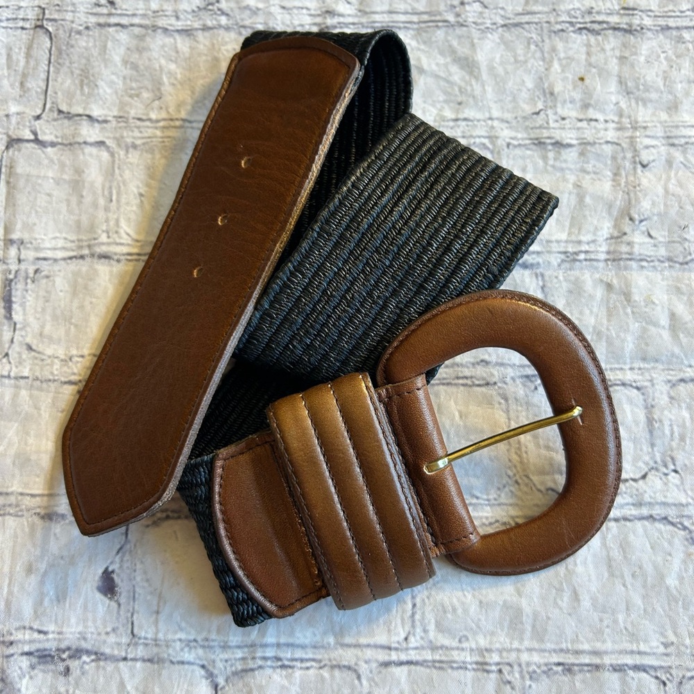 CIPRIANI VINTAGE STRETCH WEB WITH BROWN COVERED BUCKLE WOMEN’S BELT SIZE S/M